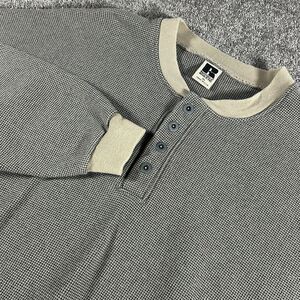 Vintage Russell Athletic Henley Sweater Mens XL Beige Fleece Lined Made in USA
